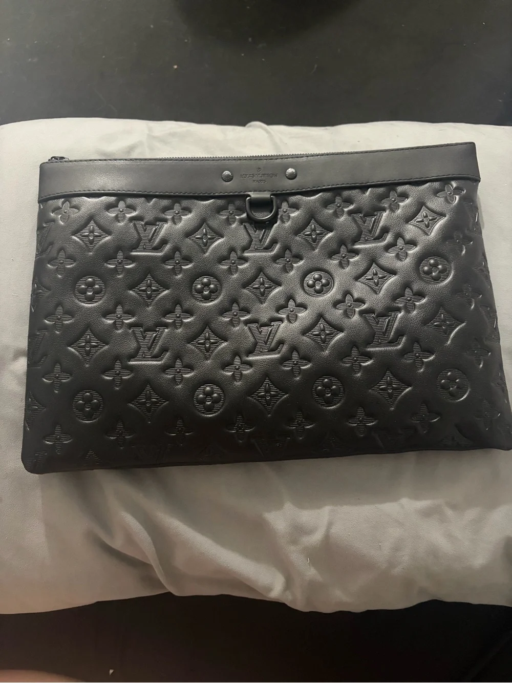 Louis Vuitton Black Monogram Embossed Leather Folio Pouch